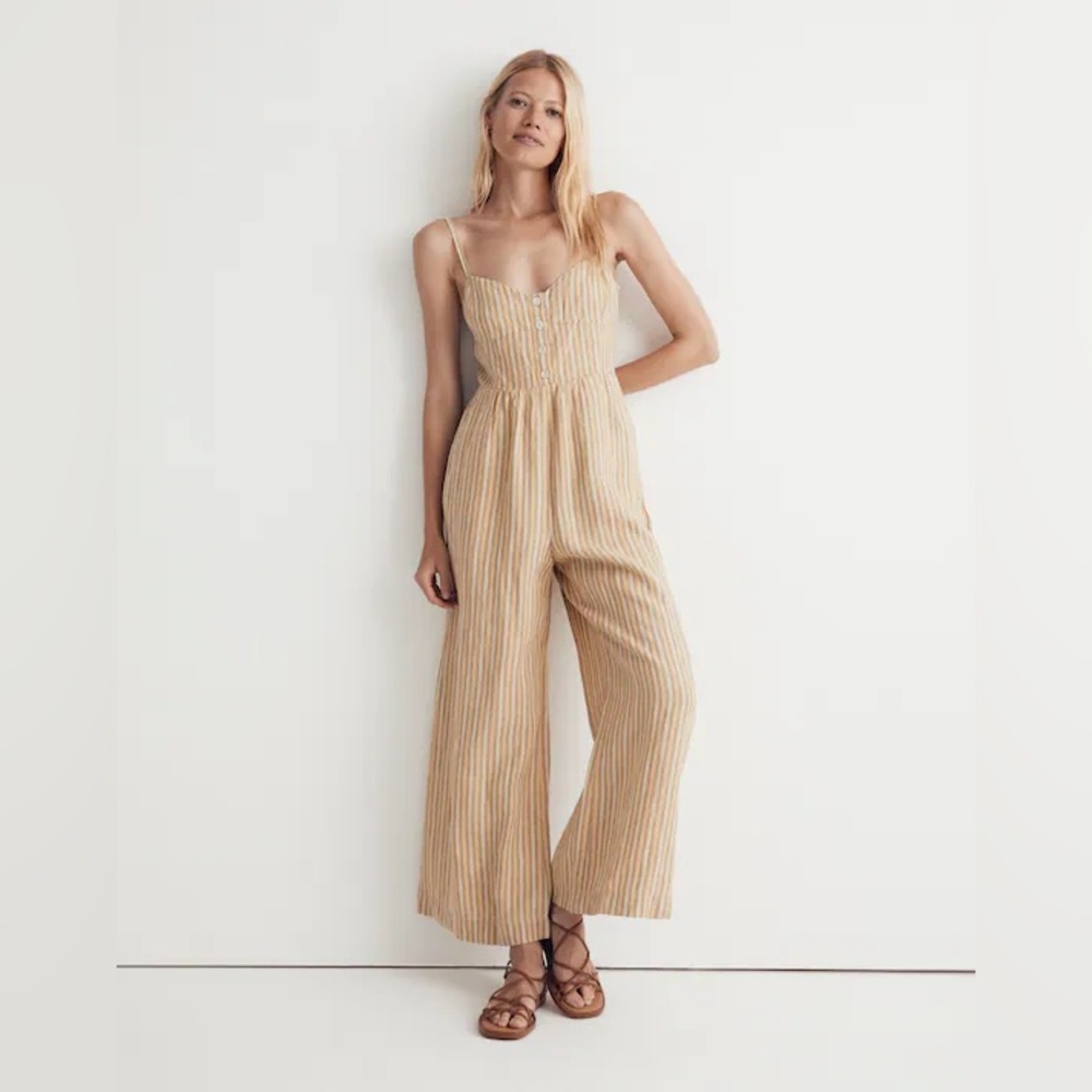 Madewell Sleeveless striped linen Wide-Leg Jumpsuit in French vanilla size 10